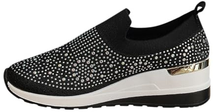 Zapatillas brillantes para mujer, elegantes y festivas, con brillantes, zapatillas de deporte, zapatos bajos, cómodas, para el tiempo libre, para caminar al aire libre, zapatos de trabajo, Negro , 39