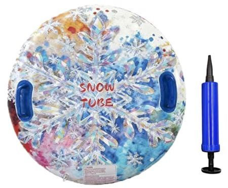 LOVIVER Luge Gonflable de 84 cm avec poignée et Pompe à air pour Jeux et activités Hivernales en Famille, Fleur de Glace