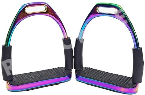 4/4.50/4.75/5 Rainbow Multi Color Horse Flexible Safety Stirrups Riding Bendy Stirrups for Adults and Kids (4.50 Inches)