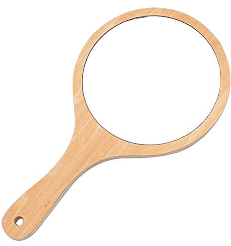 TheStriven Handspiegel aus Holz, rund, tragbar, Spiegel mit professionellem Griff, minimalistischer Make-up-Spiegel, großer Handspiegel für Friseure, Rasierer, Friseure