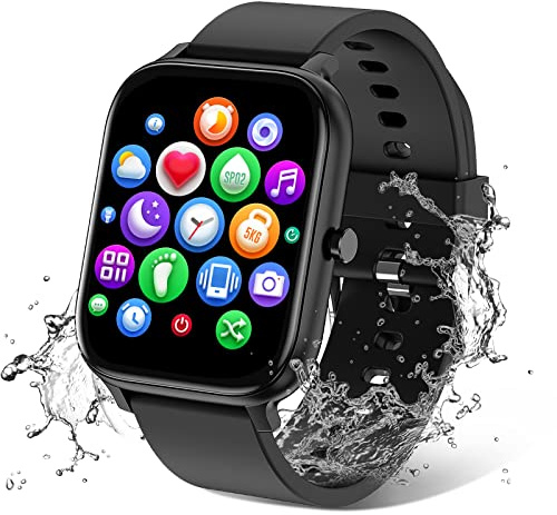 Smart Watch for Men Women Compatible with iPhone Samsung Android Phone 1.69 inch Full Touch Screen IP68 Waterproof Bluetooh Fitness Tracker Heart Rate/Sleep Monitor (Black)
