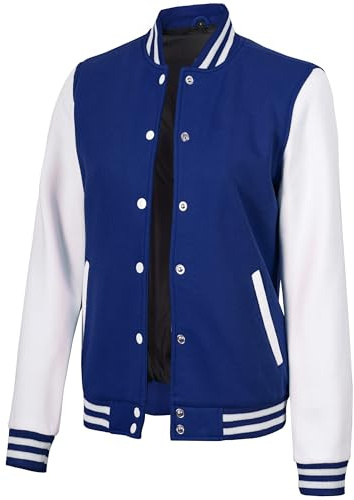 Decrum Royal Blue And White Varsity jacket For Woman - Blue and Yellow Letterman Jacket | [40056176] Plain White Sleeve, 2XL