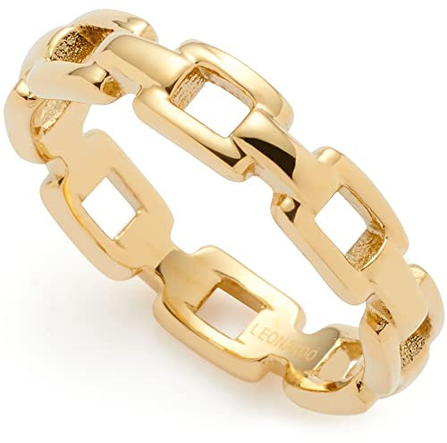 JEWELS BY LEONARDO Ring Ciao Rocky • Band-Ring aus goldfarbenem Edelstahl • Gr. 19 (60) • umlaufende Statement Kettenglied-Optik • Damen Schmuck Geschenk • 022976