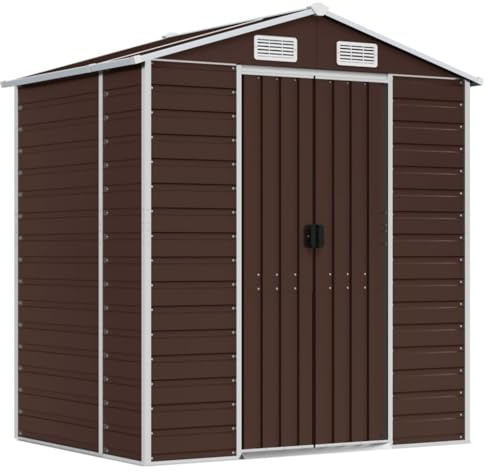 vidaXL Trädgårdsskjul brun 191x130x198 cm galvaniserat stål, verktygsbod, verktygsskjul, bod, verktygsbodar, skjul, bodar, vedbod, vedbodar, vedskjul