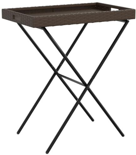 vidaXL Folding Poly Rattan Tray Table - UV- Side Table for Garden/Patio, Removable Tray Top & Robust Steel Frame, Brown