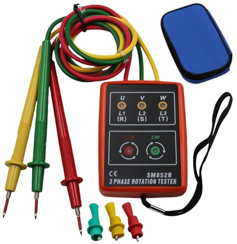 WIYETY Tester di fase portatile a 3 fasi: contatore di campo rotante AC 60 V ~ 600 V, tester di rotazione a 3 fasi, tester di tensione con cicalino e pinze a coccodrillo per dispositivi di alta