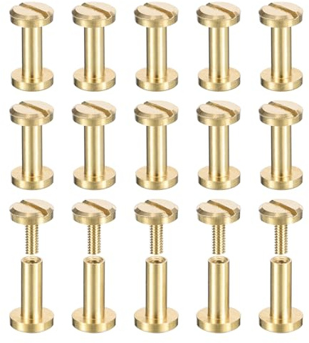 QUARKZMAN Lot de 30 Vis Chicago en Laiton, 8X6mm, à Tête Plate, avec Clou à Vis pour la Reliure Artisanale en Cuir DIY Ceinture Sangle