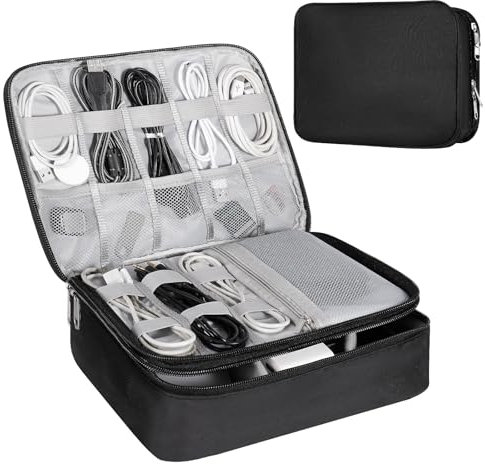 Kabeltasche Organizer, Universal Kabel Organizer Tasche, 2 Schicht Elektronik Reise Zubehör Tasche, Große Kabel Organizer Bag, Wasserdicht Tech Pouch für Kabel, Ladegerät, Powerbank, USB-Stick, Handy