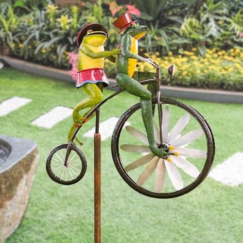 kikxj Moulin Vent en métal vélo Vintage, moulins Vent en métal Jardin, Animaux Mignons, Grenouille Amusante métal, Sculptures Vent vélo Vintage, pour décoration de Cour et de Jardin