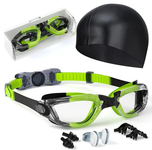 Hurdilen Kids Swim Goggles, Swimming Goggles for Kids Toddlers 3-14 with Swim Cap, Nose Clip, Nose Bridge, Ear Plugs