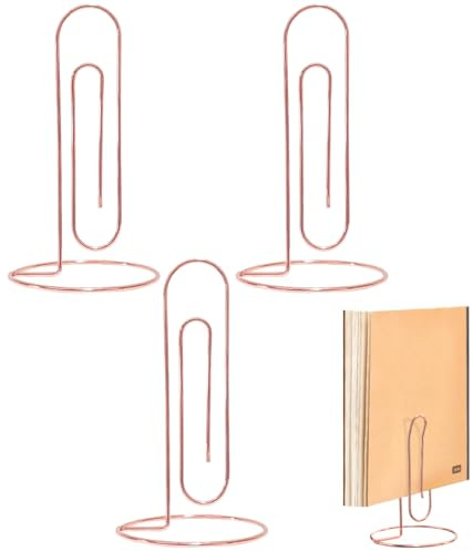 4 Pack Large Paper Clip Memo Holder for Desk,Letter Holder,Paper Stand for Desk,Letter & Bill Storage,Mail Organizer Office Accessories Desktop Message Office Decor (Rose Gold)
