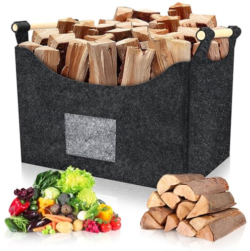 Sac en Feutre pour Bois de Cheminée, Grand Panier à Bois de Chauffage, Range Bois de Cheminée, Panier à Bûches de Cheminée Sac en Feutre épais pour Bois de Chauffage, Jouets, Journaux, Légumes