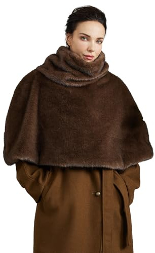 BEAUTELICATE Estolas para Bodas Mujer 1920s Capa Poncho de Piel Sintética para Halloween Navidad Cosplay (Marrón Claro - Sin Patrón,M)