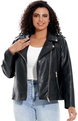 DIASHINY Women's Faux Leather Jacket Plus Size Pu Zip Up Loose Moto Coat Motorcycle Biker Outwear 2X