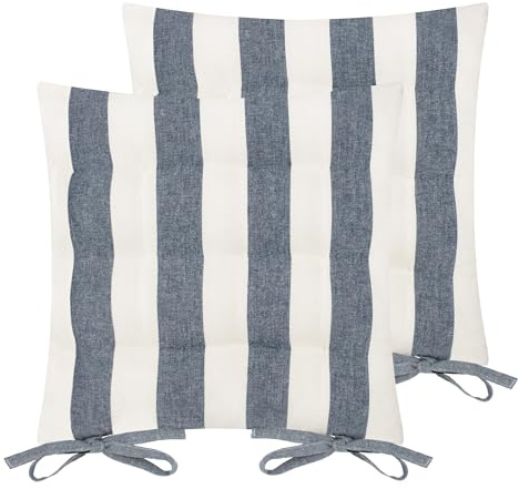 Yard furn. Hayle 2 Pack Striped Cotton Seat Pad Cushion – Reversible Design, Indoor and Outdoor (Navy – 40x40cm)