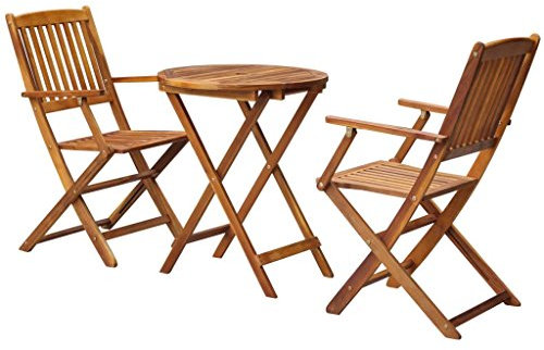 Homgoday 3-TLG. Bistro-set vikbart massivt trä akacia bistro-set, trädgårdsbord med stolar, balkongmöbler, sittgrupp med balkongbord, trädgårdsset för trädgård, balkong
