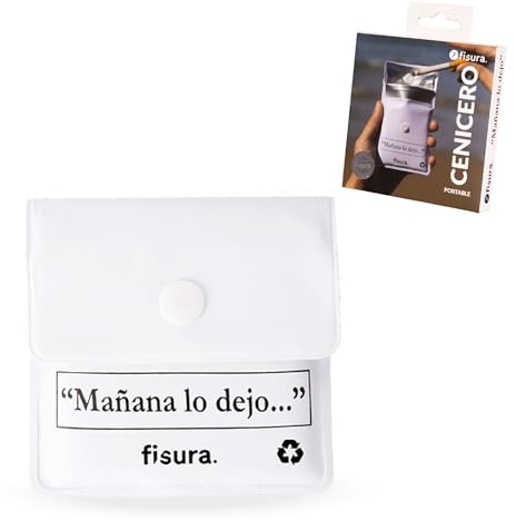 Fisura - Cenicero portátil de bolsillo “Mañana lo dejo”. Cenicero para coche, aire libre y de viaje. Bolsa para ceniza original. Reutilizable. 8 x 8 cm