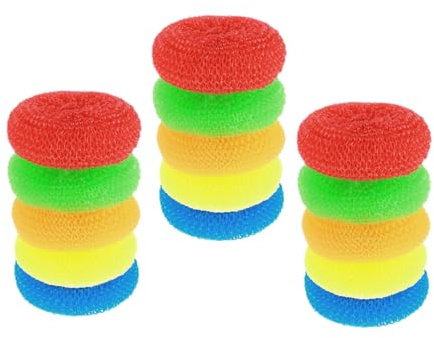 15Pcs Colorful Non Scratch Plastic Mesh Scourers Round Dish Pot Nylon Mesh Dish Scrubber Reusable Cleaning Scrubber for Dishes Pan Kitchen Stain Removal Cleaning