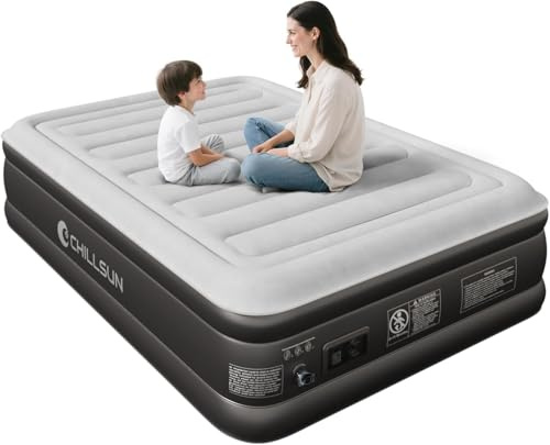 CHILLSUN Materasso gonfiabile doppio, letto ad aria con pompa elettrica integrata, autogonfiaggio veloce in 3 minuti, superficie floccata per la casa, letto matrimoniale con borsa per il trasporto