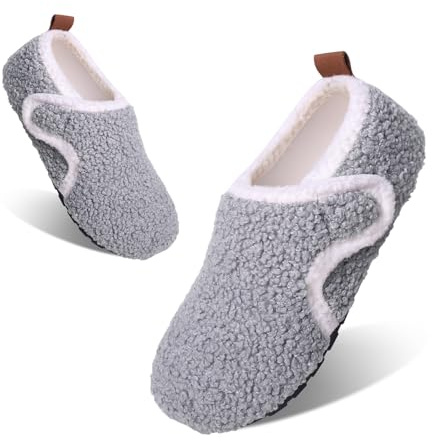 Tolaler Zapatillas Niños Niñas Casa Pantuflas Peluche Antideslizantes Suave Caliente Algodón Cómodo Cierre Adhesivo Invierno Otoño Unisex Gris 23/24