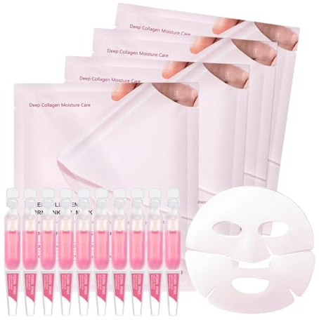 10Pcs PDRN Pink One Day Serum- Salmon DNA Repair Essence-4Pcs PDRN Pink Collagen Jelly Gel Face Mask Set-Anti Aging Serum for Women-Hyperpigmentation Treatment,Fade Fine Lines, Pore Minimizer