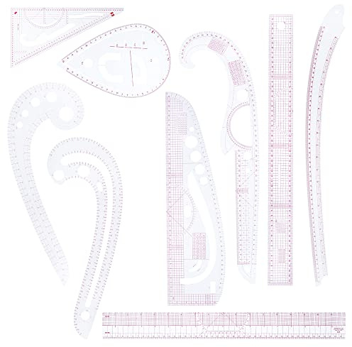 9 stili Clear Metric Sewing Ruler Set Righello Curvo, righello da cucito Sewing gauge sartoriale righello da cucito righello metrico francese