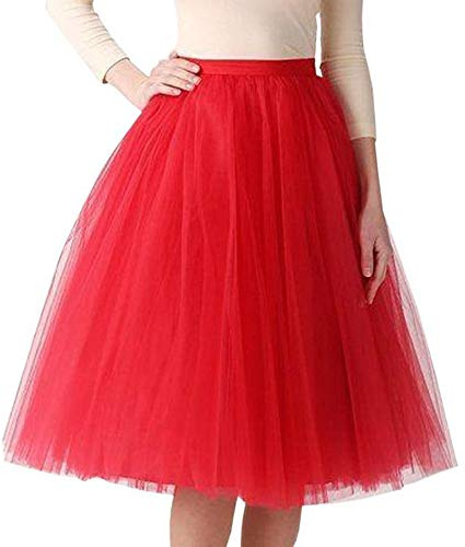 tüllrock rot, Tüllrock Damen 50er Rockabilly Klassisch Tütü Rock Festlich Karneval Kostüm Cosplay Party Tüll Petticoat Minirock Retro Hohe Taille Tanzrock 3 Lagig Ballett Tutu Unterrock Rot