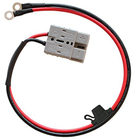 0.5m 4.0mm cable with 50A battery plug on one end, a 10A fuse, and 8mm ring (eyelet) battery terminals on the other end, suitable for Photonic Universe folding solar charging kits