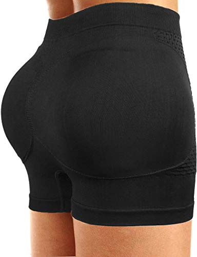 CeesyJuly Womens Padding Butt Lifter Boy Shorts Shapewear Enhancer Panties (Black, S-M)