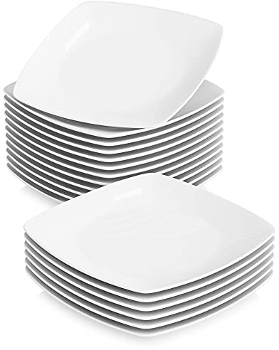 MALACASA Dinner Plates, Plates Set of 18, 9.2 Side Plates Dessert Plates Salad Plates White Porcelain Plates,Series Julia