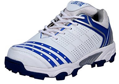 CW Firefly All Rounder White Blue sport cricketskor med importerad sula slagträ P.U-material tillverkad, Vit/blå, 41 EU