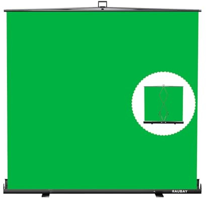 【Wider Style】 RAUBAY 78.7 x 82.7in Large Collapsible Green Screen Backdrop Portable Retractable Chroma Key Panel Photo Background with Stand for Video Conference, Photographic Studio, Streaming