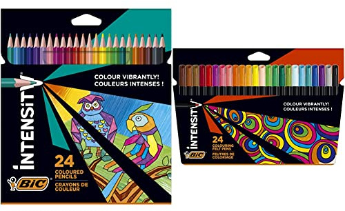 BIC Intensity Buntstifte, Dreikant-Aquarellstifte, Malstifte in 24 Farben, Ideal für Schultüte, Einschulung und Schulanfang & Filzstifte, Fasermaler zum Malen, in 24 auswaschbaren Farben