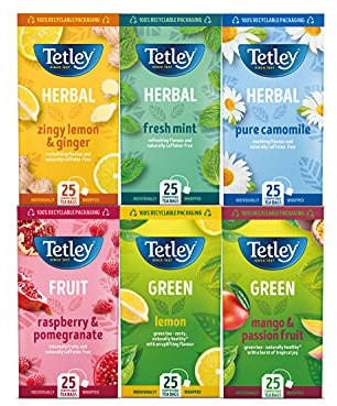 Tetley Mixed Fruit Tea Variety, Unique Fruity Flavours, 150 Individually Wrapped Bags, Herbal and Green Tea Selection