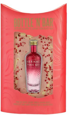 Thornton & France Mermaid Pink Gin & Chocolate Gift Set | Giant White Chocolate Bar with Raspberry Pieces | Luxury Alcohol Gift Set for Gin Lovers | Bottle N Bar Style Treat Box