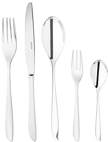 Sambonet Leaf 52163-G6 - Set di Posate da Tavola monoblocco in acciaio inox 18/10, per 6 persone, 30 pezzi: 6 forchette, 6 cucchiai, 6 coltelli, 6 cucchiaini da tè, 6 forchette dolce
