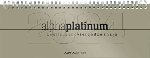 Tisch-Querkalender alpha platinum 2024 - Büro-Planer 29,7x10,5 cm - Tisch-Kalender - 1 Woche 2 Seiten - platin - Ringbindung - Alpha Edition