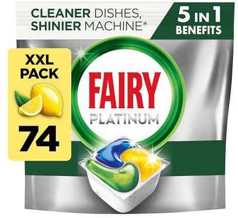 Fairy Platinum All-In-1 Dishwasher Tablets Bulk, 74 Tablets, Lemon, With Greasy Filter & Rinse Aid Action