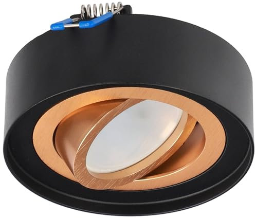 EDO Spot Plafonnier Encastré Rond Noir et Or SKAND MINI Orientable - Spot En Aluminium Compatible avec Douille GU10 - Applique de Plafond ø95x30mm mm pour Salon, Cuisine, Couloir, Bureau