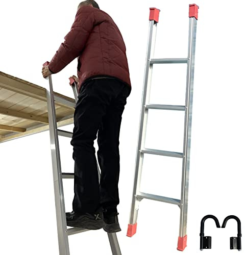 Lofts Dormitory Bunk Bed Climbing Ladder with Hooks & Non-Skid Pedals & Anti-Slip Feet Pads, Aluminum 4 Steps Outdoor Engineering Straight Ladders ( Color : 2.5mm Thick Tube , Size : 150cm/59/4.9ft )