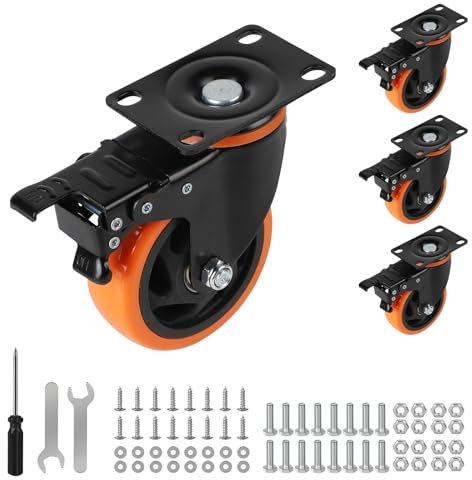 CPROSP Ruote per Carichi Pesanti con Freno, 100 mm, Portata: 600 kg, in Acciaio Inox, per Esterni, set da 4 Pezzi