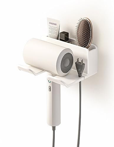 MidingChai Fönhalter Ohne Bohren, Föhnhalter Wand Ohne Bohren, Föhn Halterung mit Steckerhalter & Aufbewahrung mit Kabelhalter und Ablagefach Passen die Meisten Haartrockner (16*6.5*12.6CM)