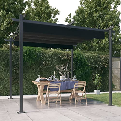BaraSh Pavillon mit Ausziehbarem Dach 3x3 m Anthrazit Flachdach Pavillon Pergola Freistehend Terrassenbeschattung