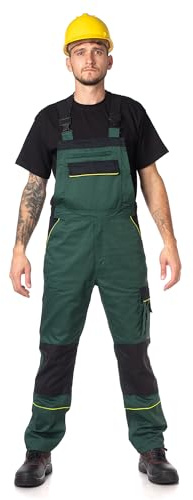 DINOZAVR Fortum Arbeitshosen Männer Latzhose Herren Arbeitshose - Arbeitslatzhose Herren mit Elastischem Bund, Cordura-Verstärkungen, Vordertaschen, Brusttaschen, Cargotasche, Werkzeugtasche Grün 48