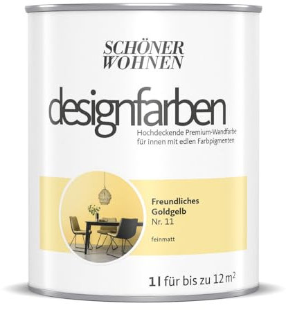 Schöner Wohnen-Farbe Wandfarbe Designfarbe Freundliches Goldgelb, 1 l, Matt, Konservierungsmittelfrei