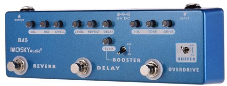 Pedal multiefectos de guitarra 5 en 1 reverberación, retardo, sobremarcha, refuerzo, pedal de búfer True Bypass piezas de guitarra Accesorios