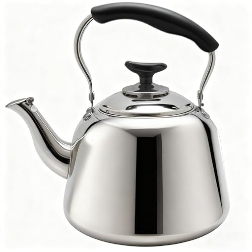 Lily's Home Whistling Tea Kettle for Stovetop, 2 Quart Stainless Steel Water Kettle with Loud Whistle, Cool-Touch Handle & Induction Compatible Base - For Gas, Electric, & Induction Cooktops
