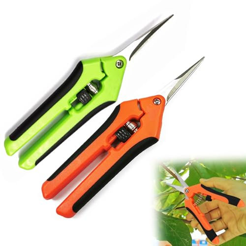 iCovalescent 2pcs Ciseaux de Jardinage Faits à la Main, Sécateurs Précision Jardinage, Ciseaux de Jardinage en Acier Inoxydable pour les Plantes et les Fleurs(16.5cm, Orange/Vert)