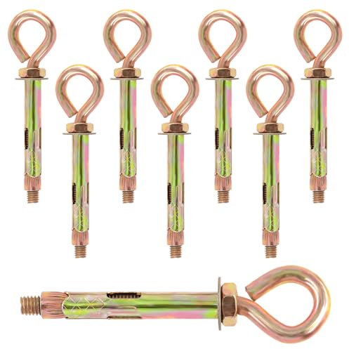 Swpeet Lot de 8 vis d'expansion M8 pour mur de brique en béton - Crochet d'ancrage fermé - Boulons d'expansion robustes avec anneau à œillet, ancrage à manchon, crochets d'extension