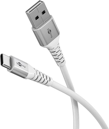 goobay USB-A auf USB-C 60W / 2m / Flexibles Textilkabel / 480 Mbits Ladekabel USB C/Supersoft/Samsung, Xiaomi, Google, Nothing Phone USB A auf C Kabel/Stoffkabel/Weiß / 74531